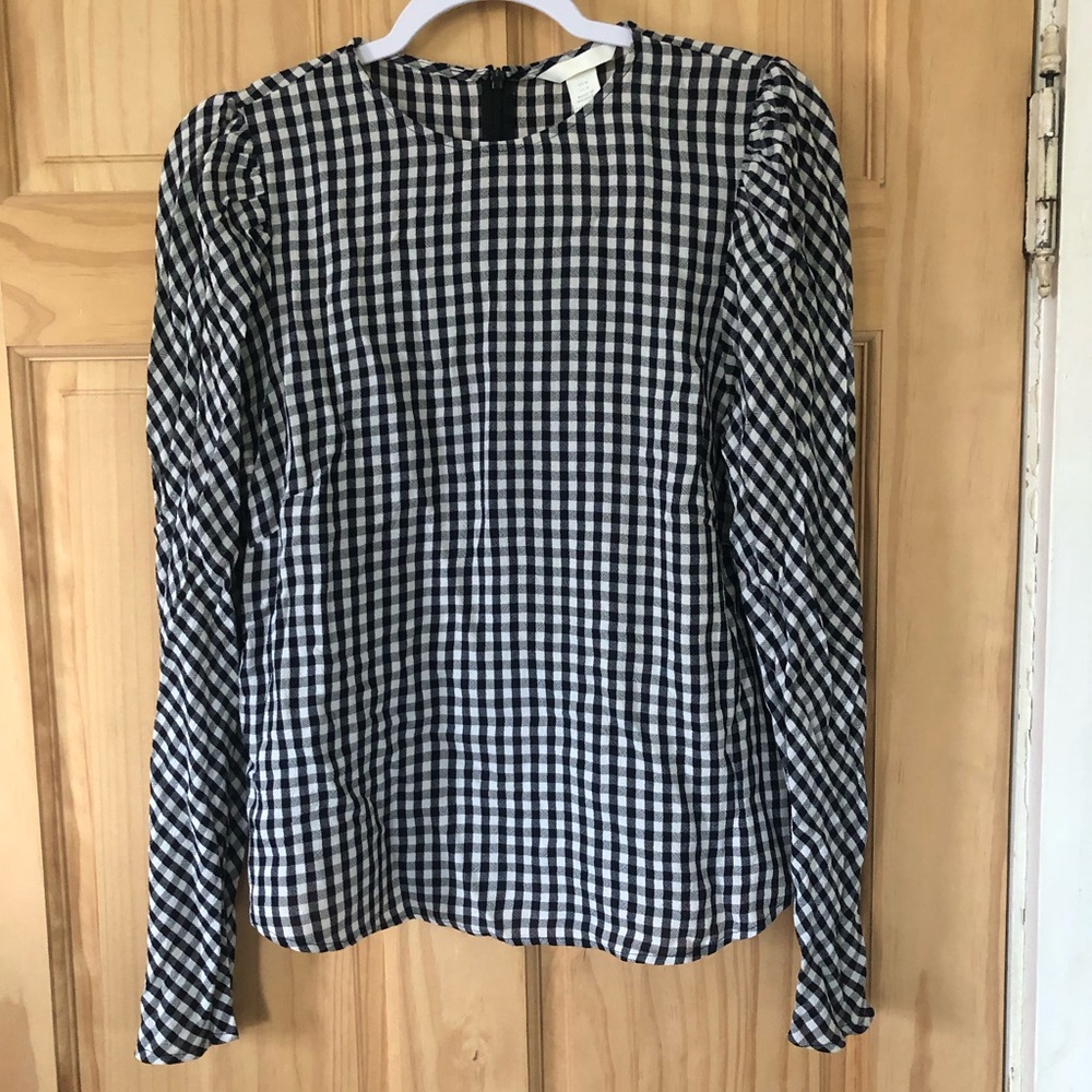 NWT H&M Black and White Gingham long sleeve top